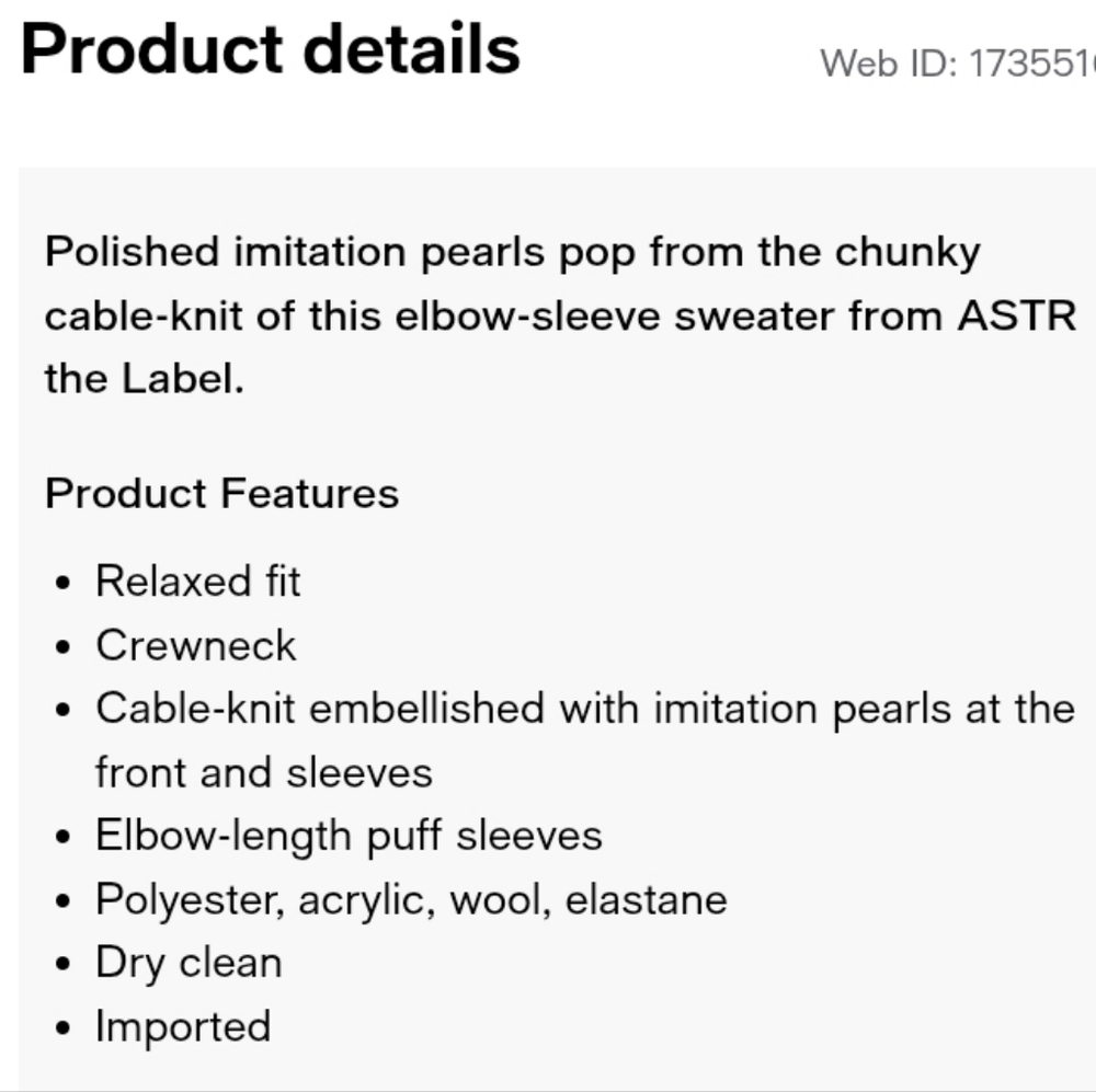 ASTR Koami Pearl Embellished Cableknit Sweater Haze Blue - Picture 7 of 10